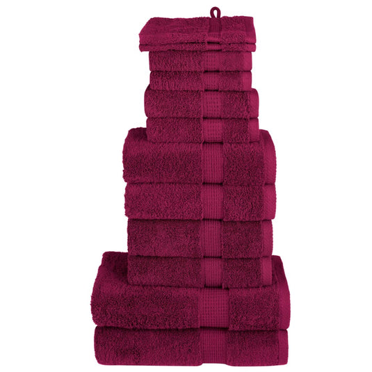 Vidaxl 12-delige handdoekenset solund 600 g m² bordeauxrood
