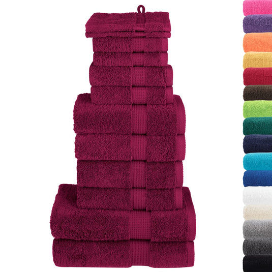 Vidaxl 12-delige handdoekenset solund 600 g m² bordeauxrood