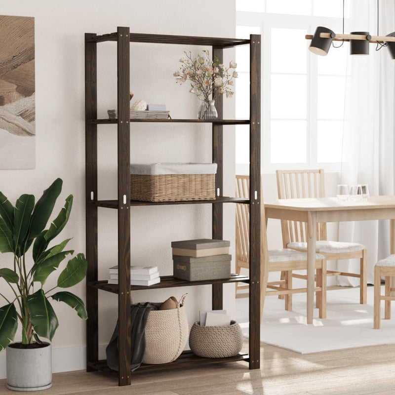 Afbeelding laden in galerijviewer, Vidaxl opbergrek 5-laags 80x38x170 cm massief grenenhout zwart

