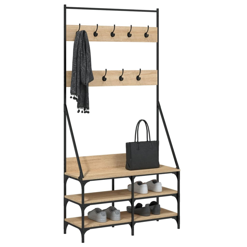 Afbeelding laden in galerijviewer, Vidaxl kledingrek met schoenenrek 90x34x184 cm sonoma eikenkleurig
