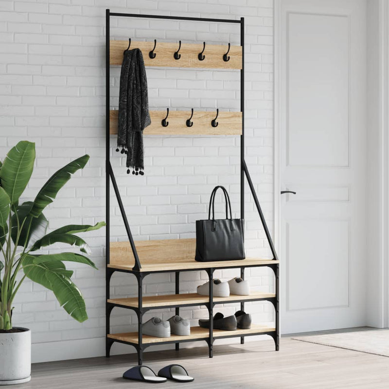 Afbeelding laden in galerijviewer, Vidaxl kledingrek met schoenenrek 90x34x184 cm sonoma eikenkleurig
