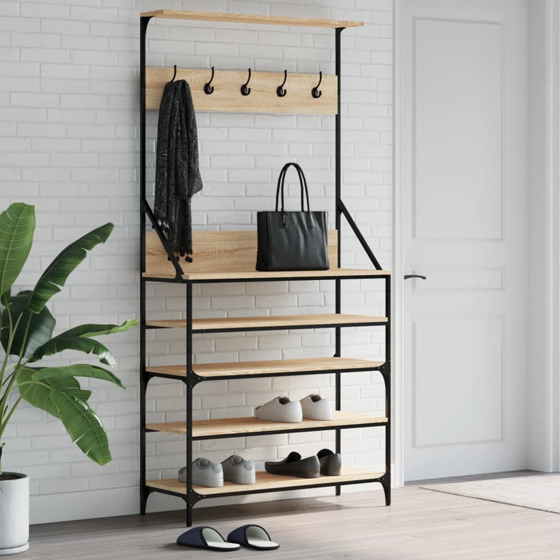 Afbeelding laden in galerijviewer, Vidaxl kledingrek met schoenenrek 90x34x184 cm sonoma eikenkleurig
