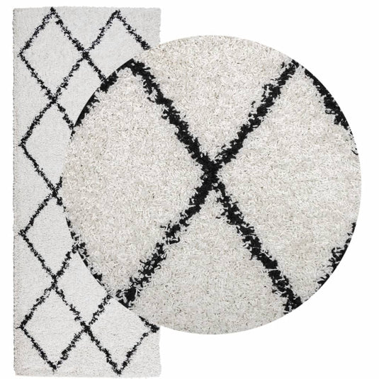 Vidaxl vloerkleed pamplona shaggy hoogpolig 80x200 cm crème en zwart