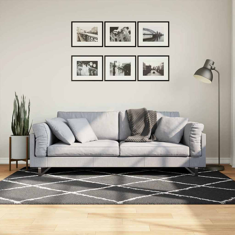 Afbeelding laden in galerijviewer, Vidaxl vloerkleed shaggy hoogpolig modern 140x200 cm zwart en crème

