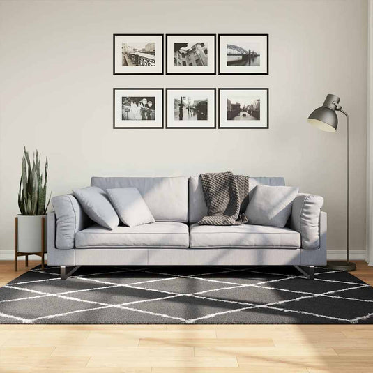 Vidaxl vloerkleed shaggy hoogpolig modern 140x200 cm zwart en crème