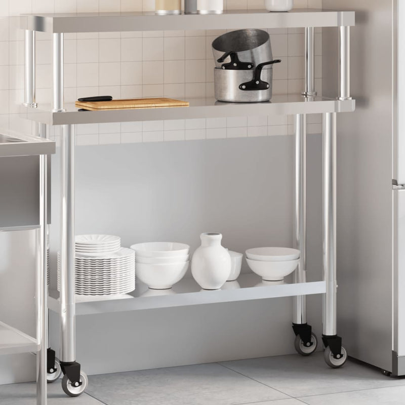 Afbeelding laden in galerijviewer, Vidaxl keukenwerktafel met bovenschap 110x30x120 cm roestvrij staal
