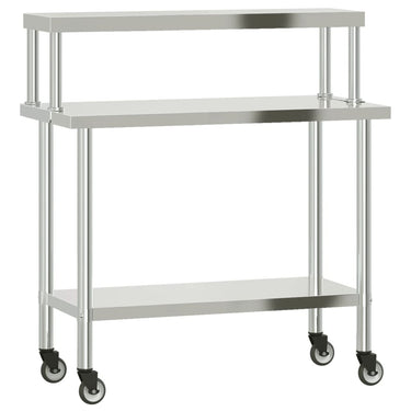 Vidaxl keukenwerktafel met bovenschap 110x55x120 cm roestvrij staal