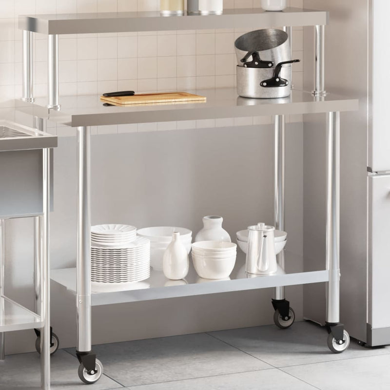 Afbeelding laden in galerijviewer, Vidaxl keukenwerktafel met bovenschap 110x55x120 cm roestvrij staal
