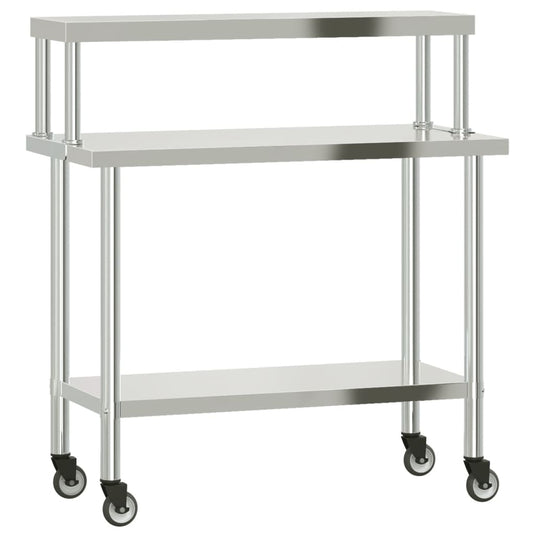 Vidaxl keukenwerktafel met bovenschap 110x55x120 cm roestvrij staal