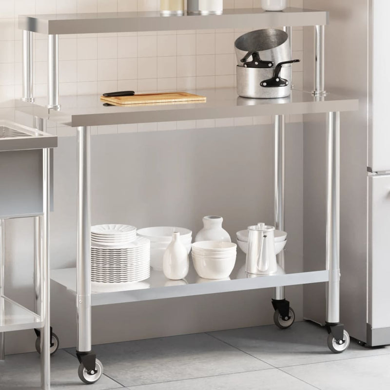 Afbeelding laden in galerijviewer, Vidaxl keukenwerktafel met bovenschap 110x55x120 cm roestvrij staal
