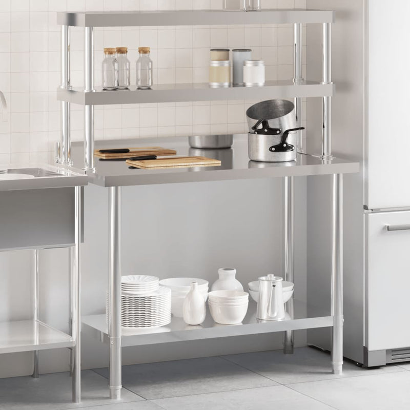 Afbeelding laden in galerijviewer, Vidaxl keukenwerktafel met bovenschap 110x55x150 cm roestvrij staal
