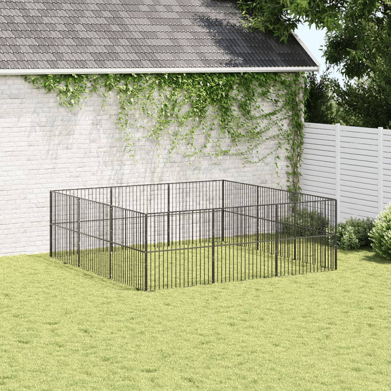 Afbeelding laden in galerijviewer, VidaXL Hondenkennel 12 panelen gepoedercoat staal zwart
