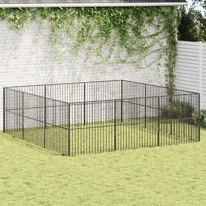 Afbeelding laden in galerijviewer, VidaXL Hondenkennel 12 panelen gepoedercoat staal zwart
