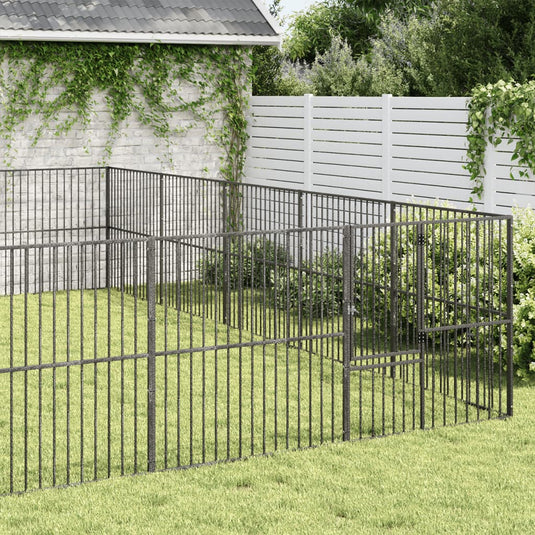 VidaXL Hondenkennel 20 panelen gepoedercoat staal zwart