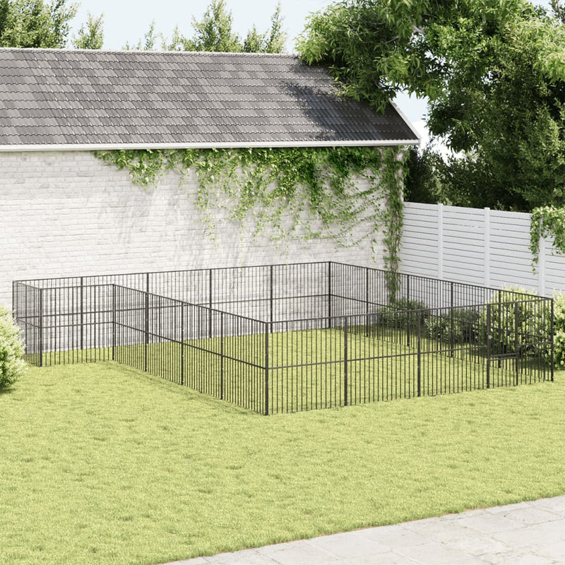 Afbeelding laden in galerijviewer, VidaXL Hondenkennel 20 panelen gepoedercoat staal zwart
