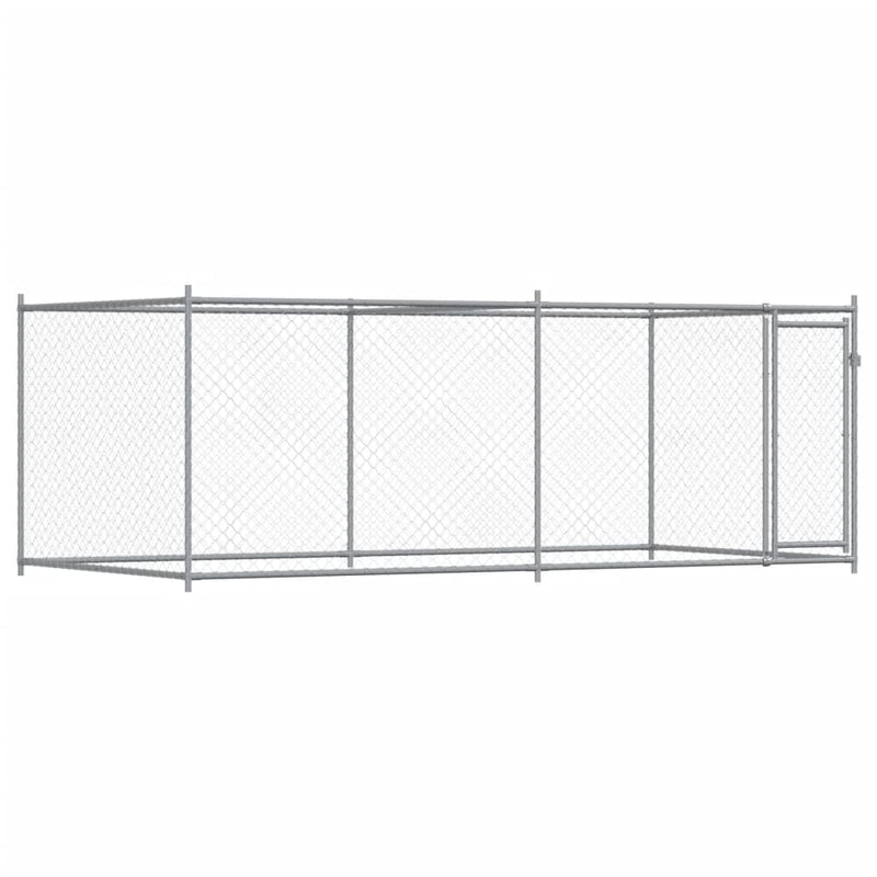 Afbeelding laden in galerijviewer, Vidaxl hondenhok met deur 4x2x1,5 m gegalvaniseerd staal grijs
