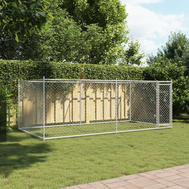 Afbeelding laden in galerijviewer, Vidaxl hondenhok met deur 4x2x1,5 m gegalvaniseerd staal grijs
