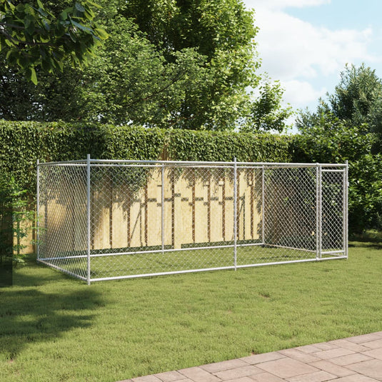 Vidaxl hondenhok met deur 4x2x1,5 m gegalvaniseerd staal grijs