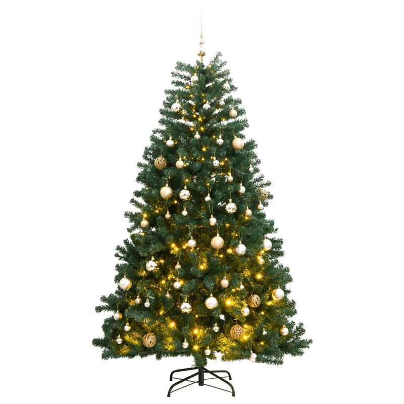 Afbeelding laden in galerijviewer, VidaXL Kunstkerstboom met scharnieren 300 LED's en kerstballen 210 cm
