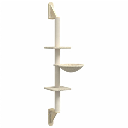 Vidaxl kattenmeubel wandgemonteerd met krabpaal 142,5 cm crèmekleurig