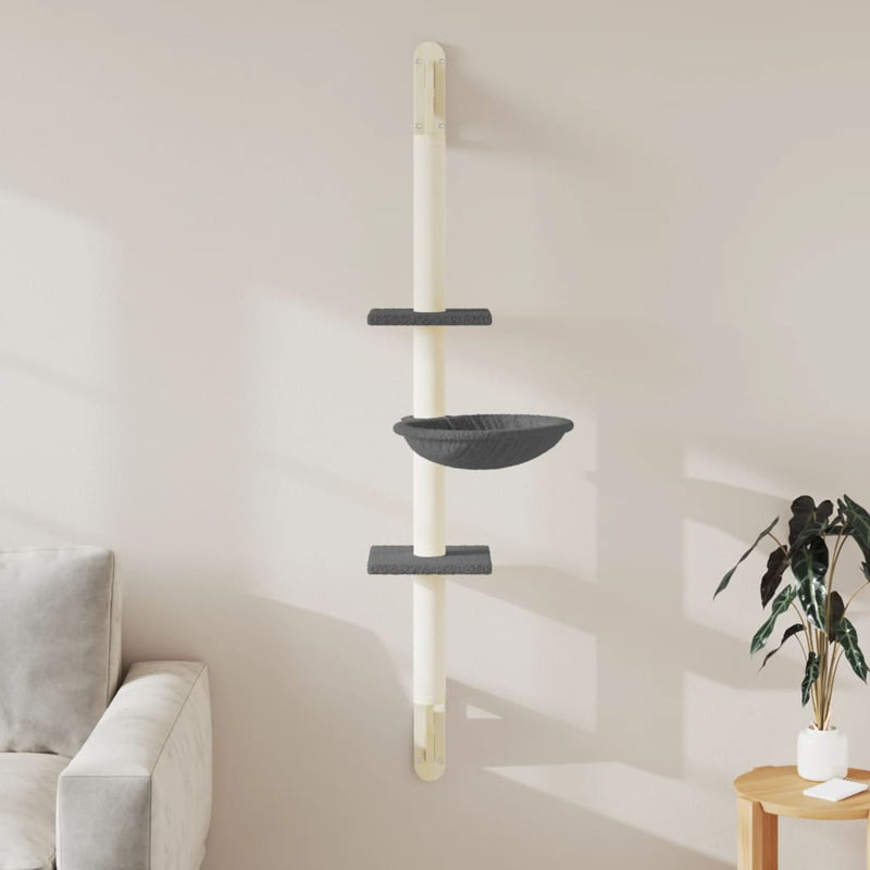 Afbeelding laden in galerijviewer, VidaXL Kattenmeubel wandgemonteerd met krabpaal 142,5 cm donkergrijs
