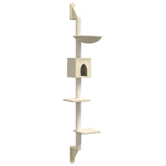 Vidaxl kattenmeubel wandgemonteerd met krabpaal 187 cm crèmekleurig