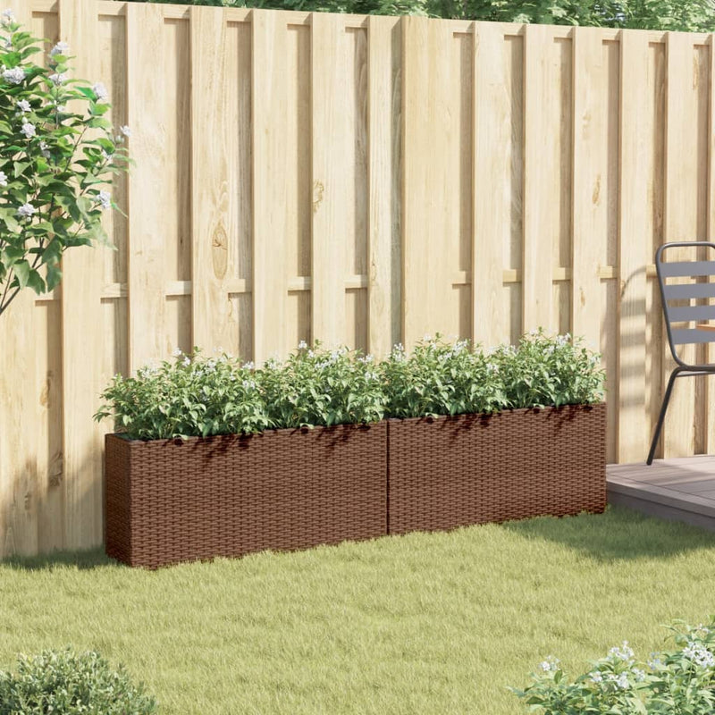 Afbeelding laden in galerijviewer, Vidaxl plantenbakken met 2 potten 2 st 90x20x40 cm poly rattan bruin
