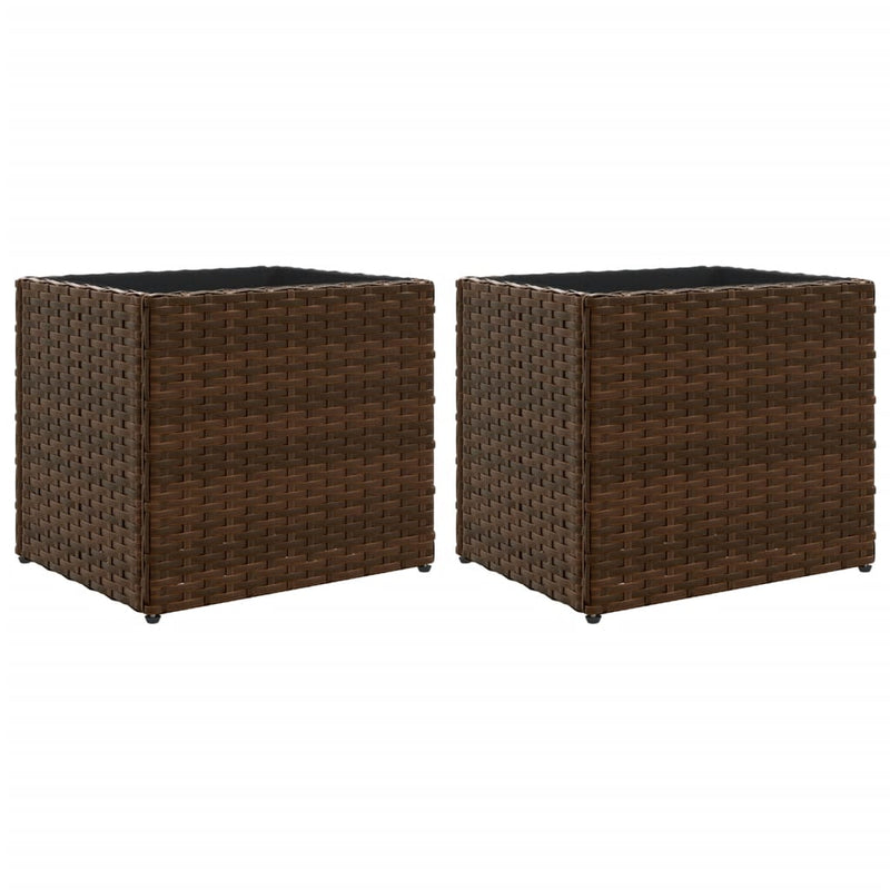 Afbeelding laden in galerijviewer, Vidaxl plantenbakken 2 st 36x30x32 cm poly rattan bruin
