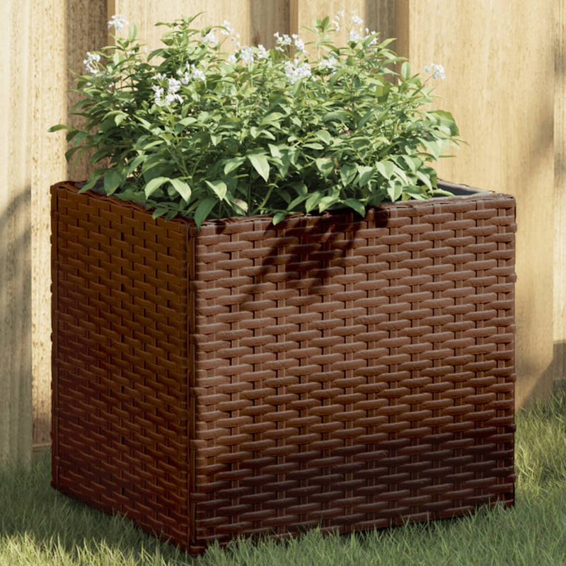 Afbeelding laden in galerijviewer, Vidaxl plantenbakken 2 st 36x30x32 cm poly rattan bruin
