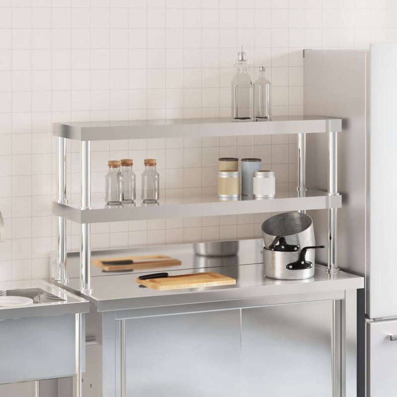 Afbeelding laden in galerijviewer, Vidaxl verhoging voor werktafel 2-laags 110x30x65 cm roestvrij staal
