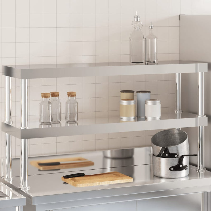 Afbeelding laden in galerijviewer, Vidaxl verhoging voor werktafel 2-laags 110x30x65 cm roestvrij staal
