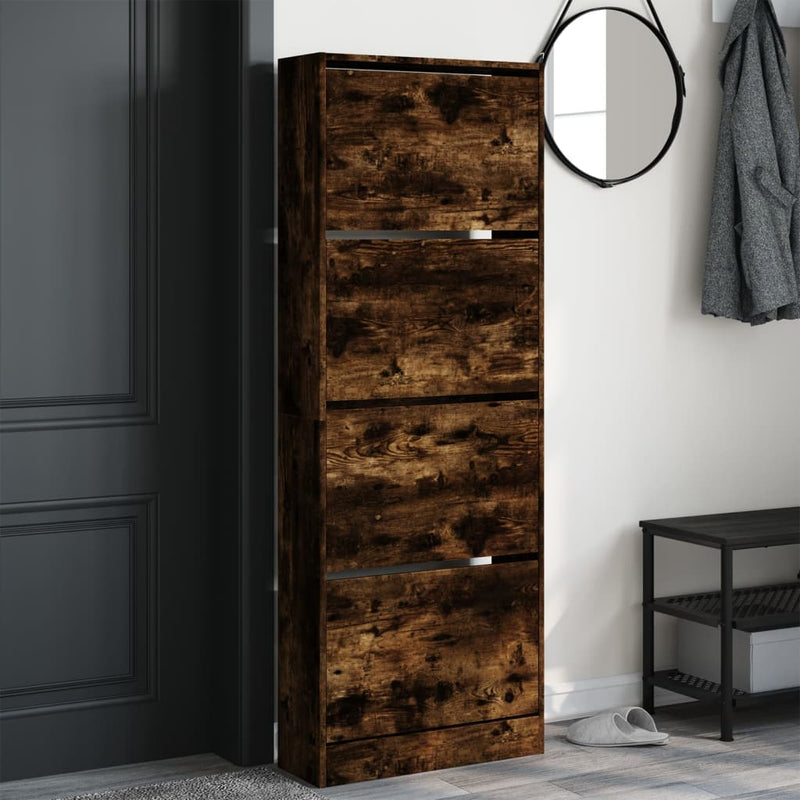 Afbeelding laden in galerijviewer, Vidaxl schoenenkast 60x21x163,5 cm bewerkt hout gerookt eikenkleurig
