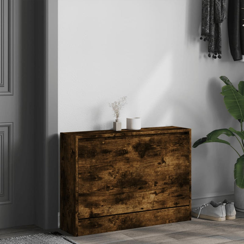 Afbeelding laden in galerijviewer, Vidaxl schoenenkast 80x21x57 cm bewerkt hout gerookt eikenkleurig
