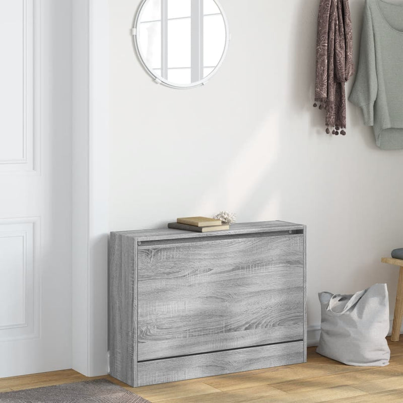 Afbeelding laden in galerijviewer, Vidaxl schoenenkast 80x21x57 cm bewerkt hout grijs sonoma eikenkleur
