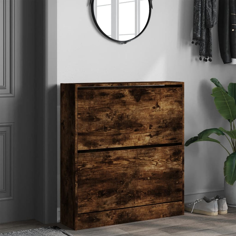 Afbeelding laden in galerijviewer, Vidaxl schoenenkast 80x21x87,5 cm bewerkt hout gerookt eikenkleurig
