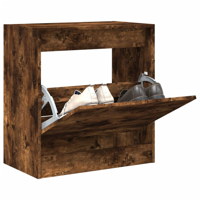 Afbeelding laden in galerijviewer, Vidaxl schoenenkast 60x34x63,5 cm bewerkt hout gerookt eikenkleurig
