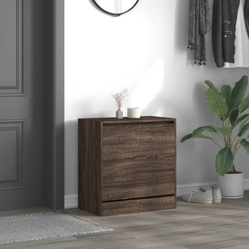 Afbeelding laden in galerijviewer, Vidaxl schoenenkast 60x34x63,5 cm bewerkt hout bruin eikenkleur
