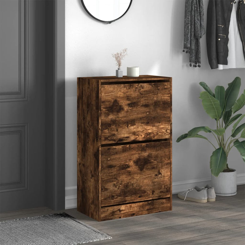 Afbeelding laden in galerijviewer, Vidaxl schoenenkast 60x34x96,5 cm bewerkt hout gerookt eikenkleurig
