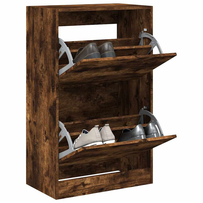 Afbeelding laden in galerijviewer, Vidaxl schoenenkast 60x34x96,5 cm bewerkt hout gerookt eikenkleurig
