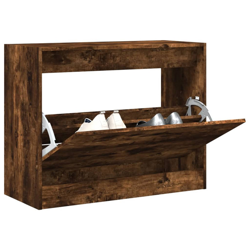 Afbeelding laden in galerijviewer, Vidaxl schoenenkast 80x34x63 cm bewerkt hout gerookt eikenkleurig
