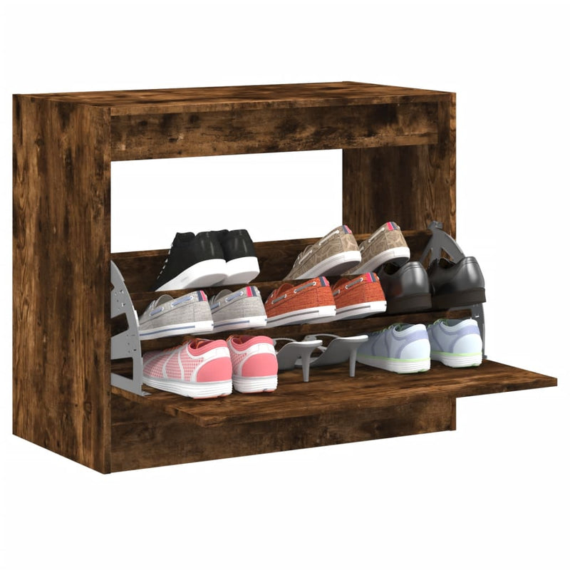 Afbeelding laden in galerijviewer, Vidaxl schoenenkast 80x42x69 cm bewerkt hout gerookt eikenkleurig
