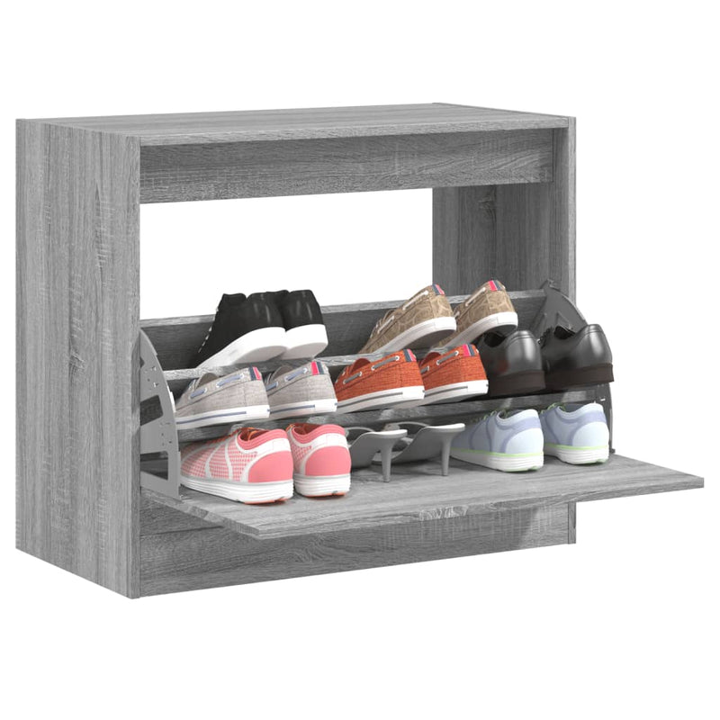 Afbeelding laden in galerijviewer, Vidaxl schoenenkast 80x42x69 cm bewerkt hout grijs sonoma eikenkleurig

