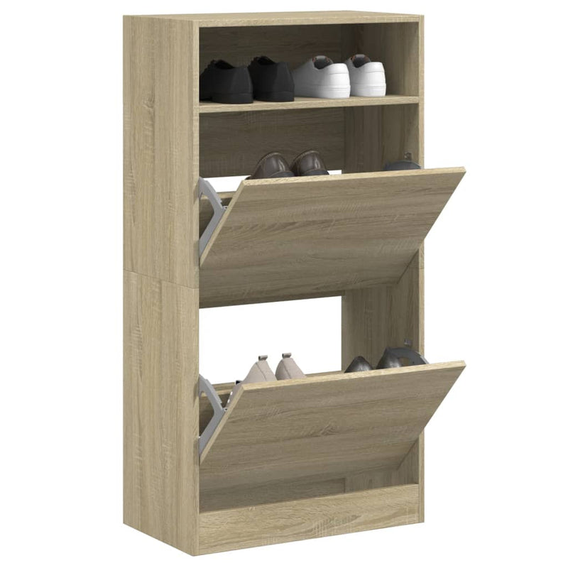 Afbeelding laden in galerijviewer, Vidaxl schoenenkast 60x34x116 cm bewerkt hout sonoma eikenkleurig

