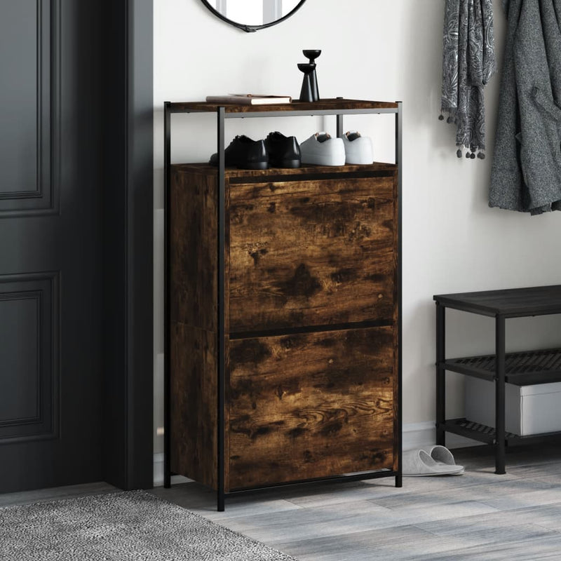 Afbeelding laden in galerijviewer, Vidaxl schoenenkast 60x34x112 cm bewerkt hout gerookt eikenkleurig
