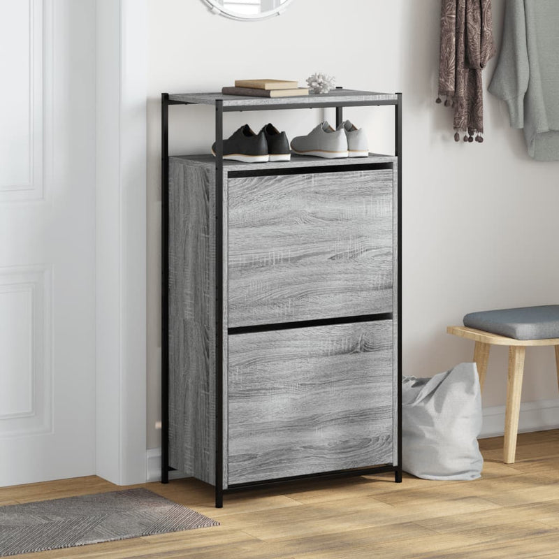 Afbeelding laden in galerijviewer, Vidaxl schoenenkast 60x34x112 cm bewerkt hout grijs sonoma eikenkleur

