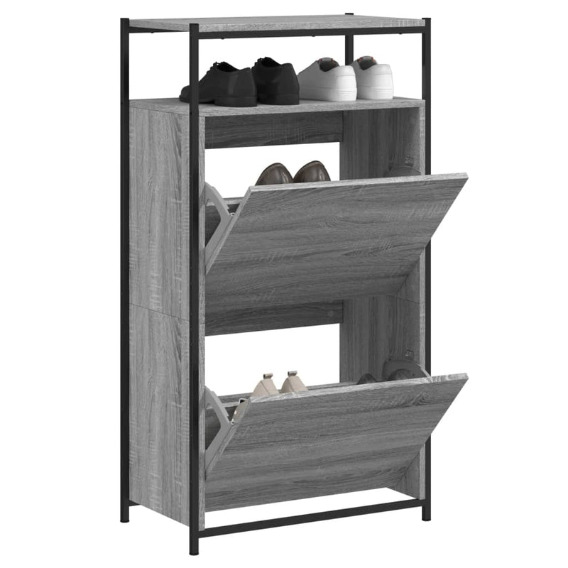 Afbeelding laden in galerijviewer, Vidaxl schoenenkast 60x34x112 cm bewerkt hout grijs sonoma eikenkleur
