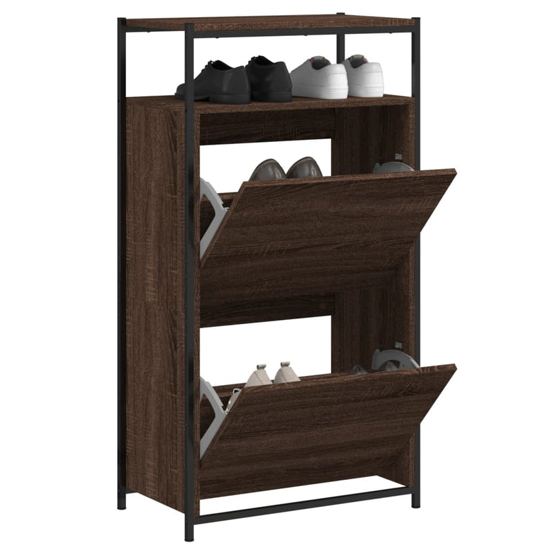Afbeelding laden in galerijviewer, Vidaxl schoenenkast 60x34x112 cm bewerkt hout bruin eikenkleur
