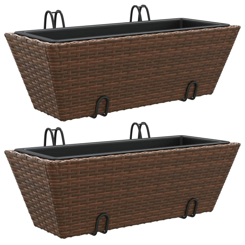 Afbeelding laden in galerijviewer, Vidaxl plantenbakken 2 st met haken poly rattan bruin
