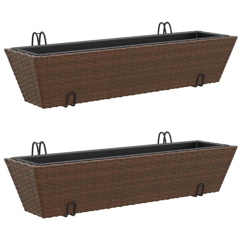 Afbeelding laden in galerijviewer, VidaXL Plantenbakken 2 st met haken poly rattan bruin

