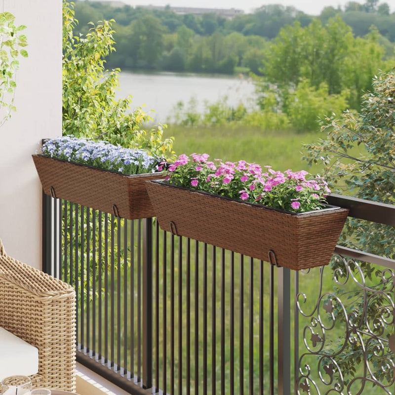 Afbeelding laden in galerijviewer, VidaXL Plantenbakken 2 st met haken poly rattan bruin
